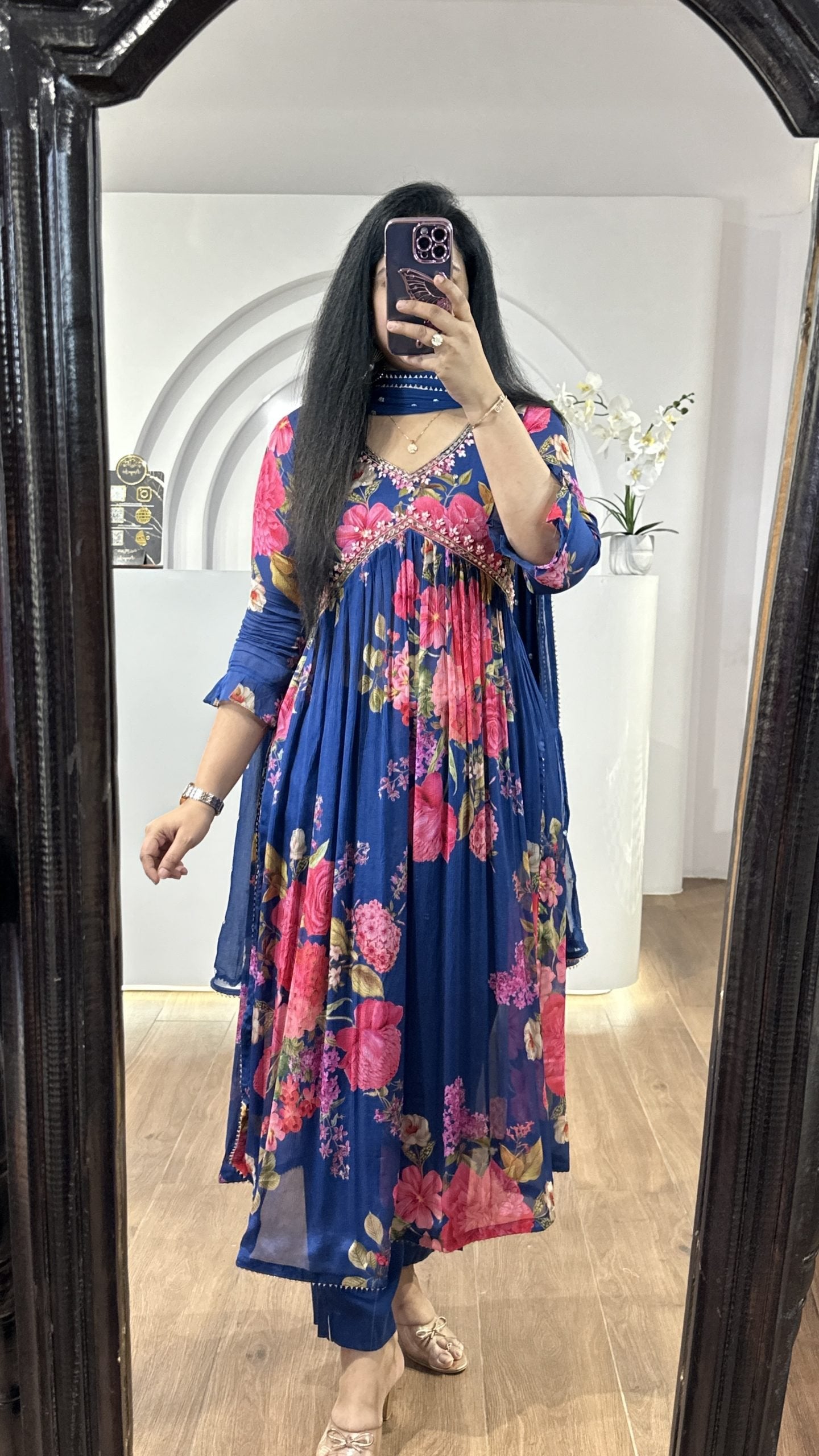 Blue Floral Alia Cut Suit Set