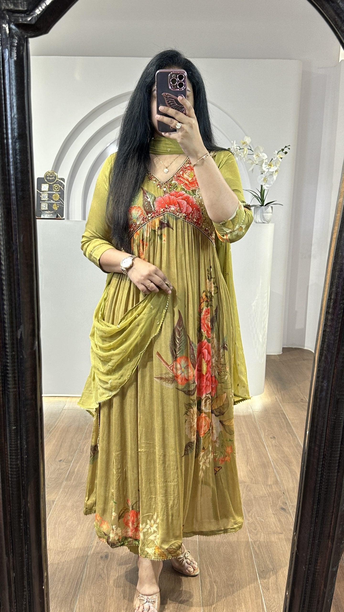 Mehendi Green Floral Alia Cut Suit Set