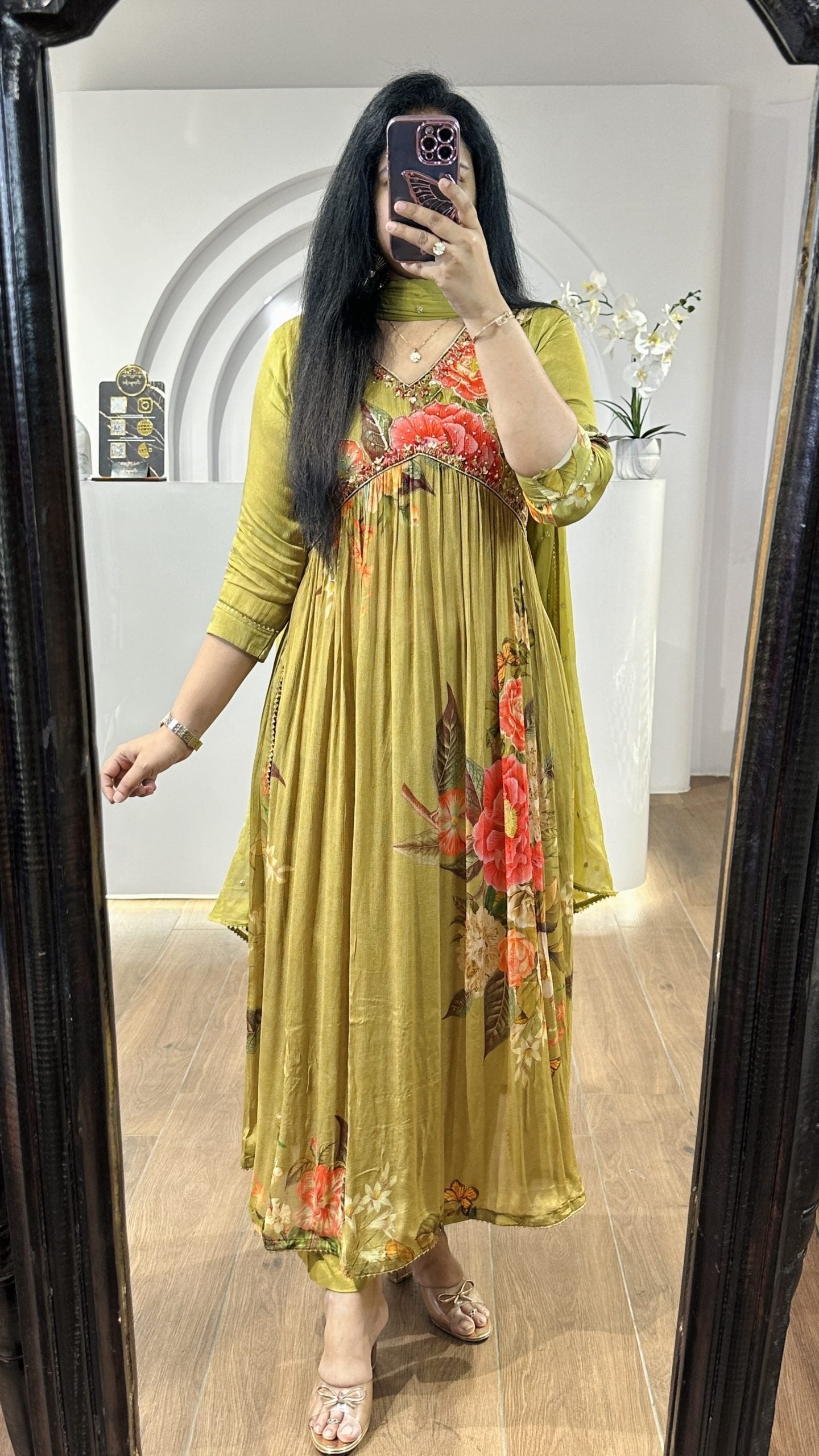 Mehendi Green Floral Alia Cut Suit Set