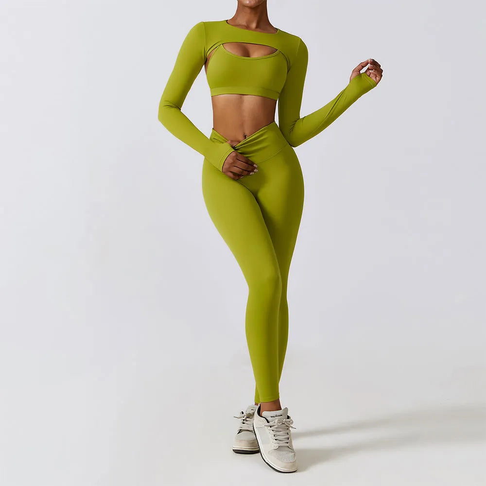 Sportswear Yoga Set Women's Workout Clothes Athletic Wear Sports Gym Legging Seamless Fitness Bra Crop Top Long Sleeve Yoga Suit (Y02)