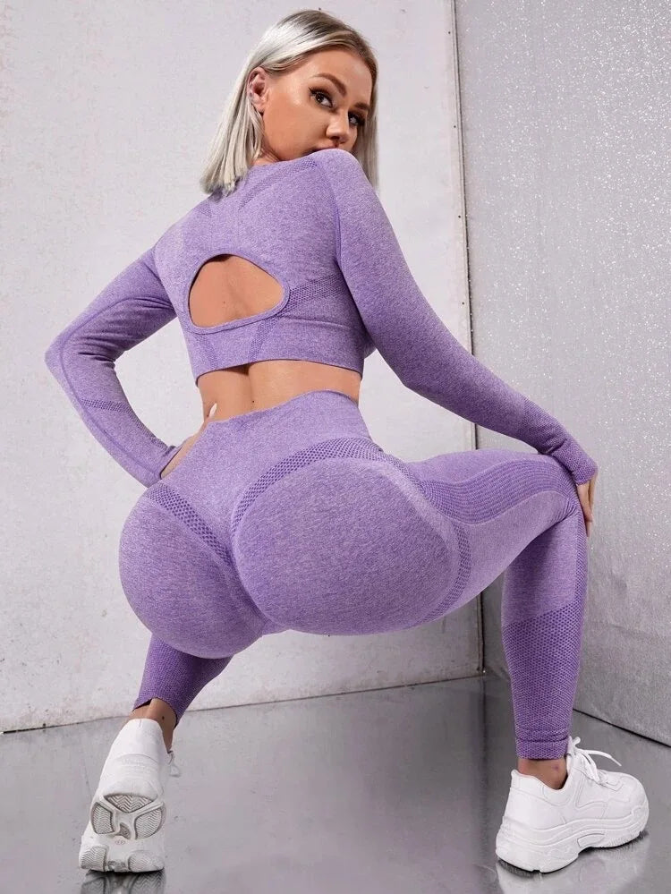 Seamless Ladies Solid Color Fitness Wear High Waist Legging Sportswear Sport Outfit for Women Gym Yoga sets